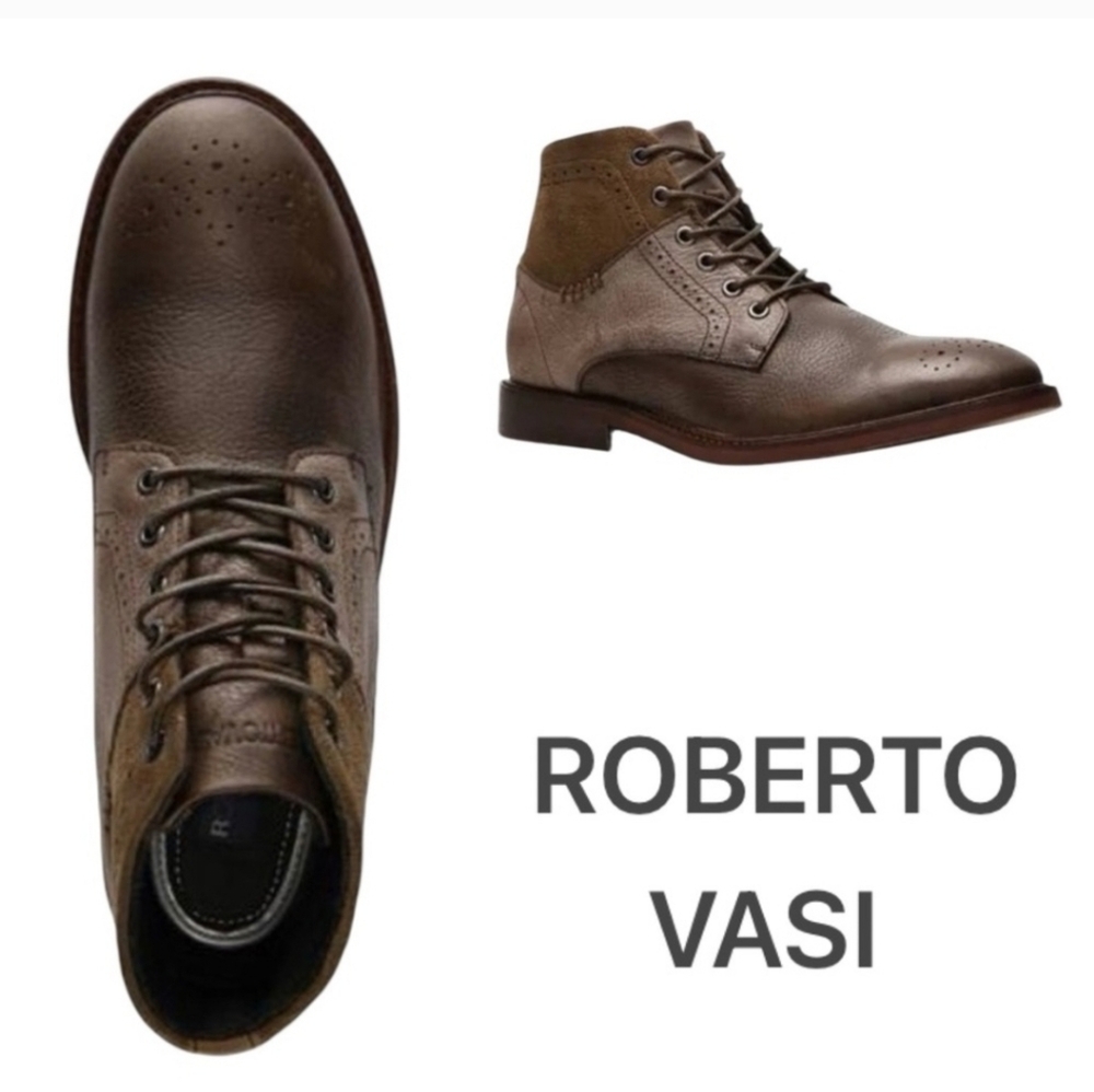 ROBERTO VASI MENS SAMUEL BROGUE LEATHER SUEDE 61 LU BOOTS Size 11